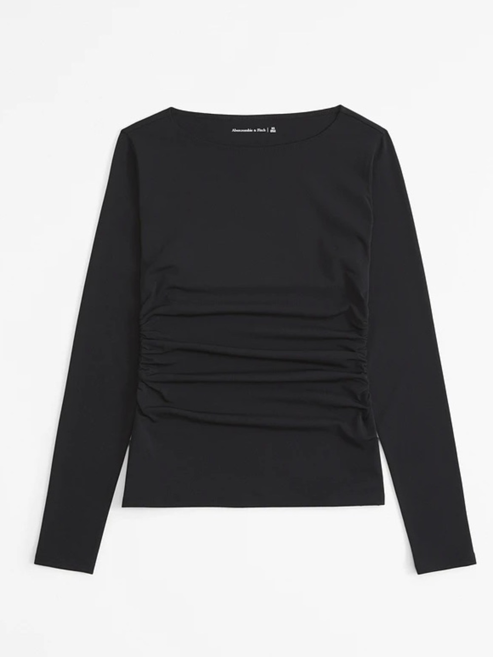 Abercrombie & Fitch Black Long-Sleeve Ruched Front Top - Size XXL